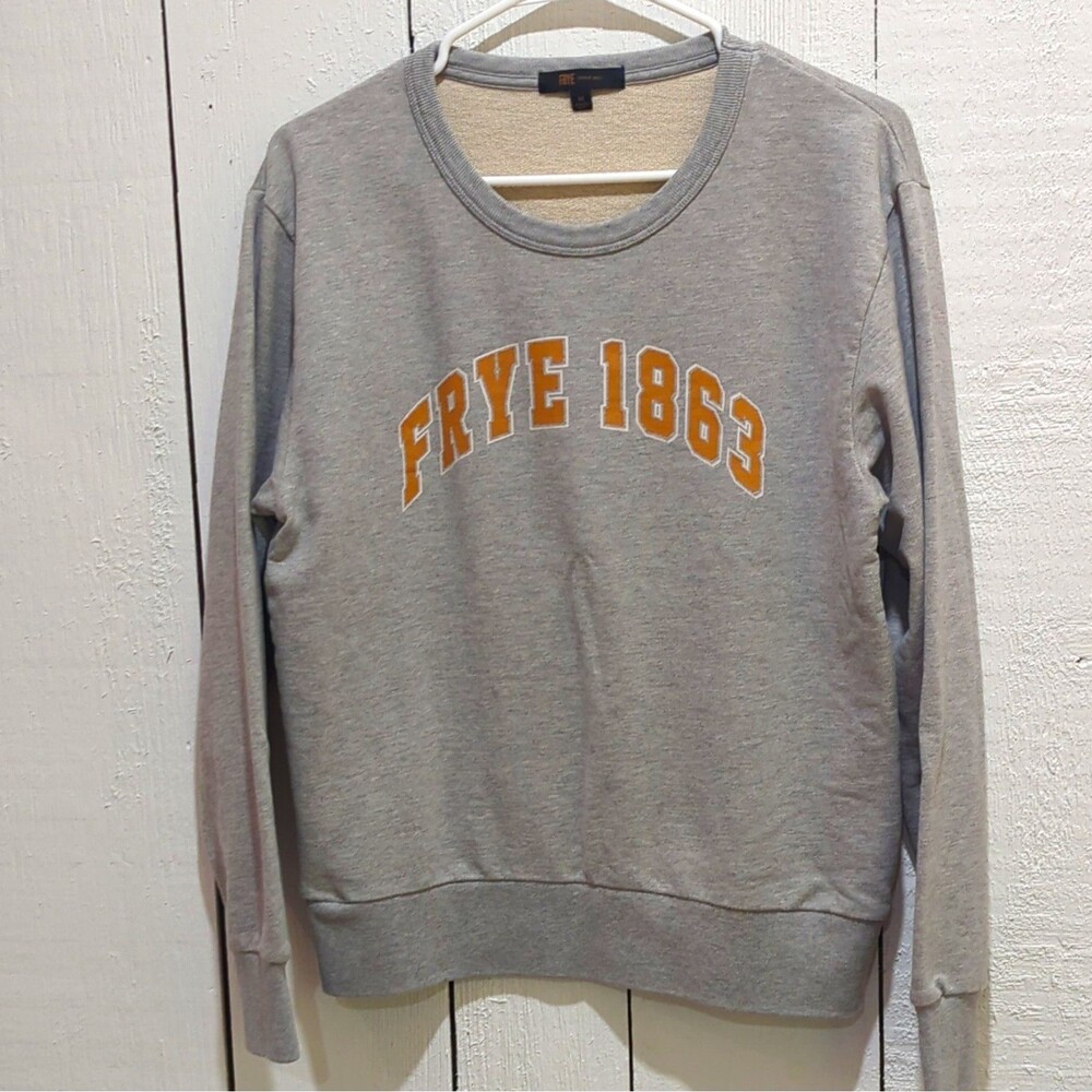 Frye Gray Crew Neck Pullover Sweatshirt Graphic Print Logo - Women's Size M